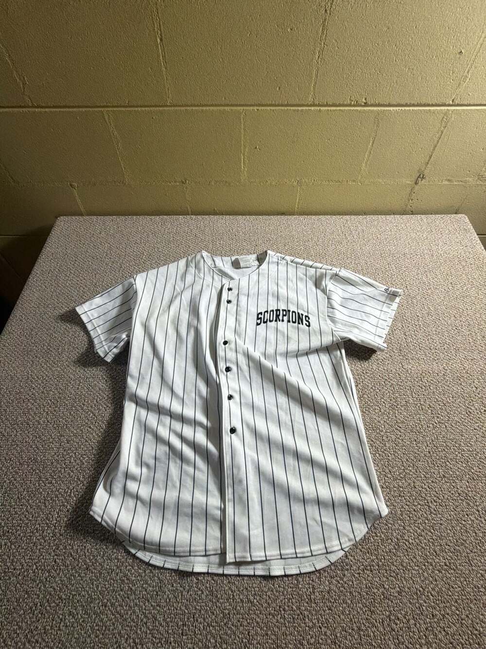 Bike Scorpions Pinstripe Baseball Jersey White Black Size XL #38